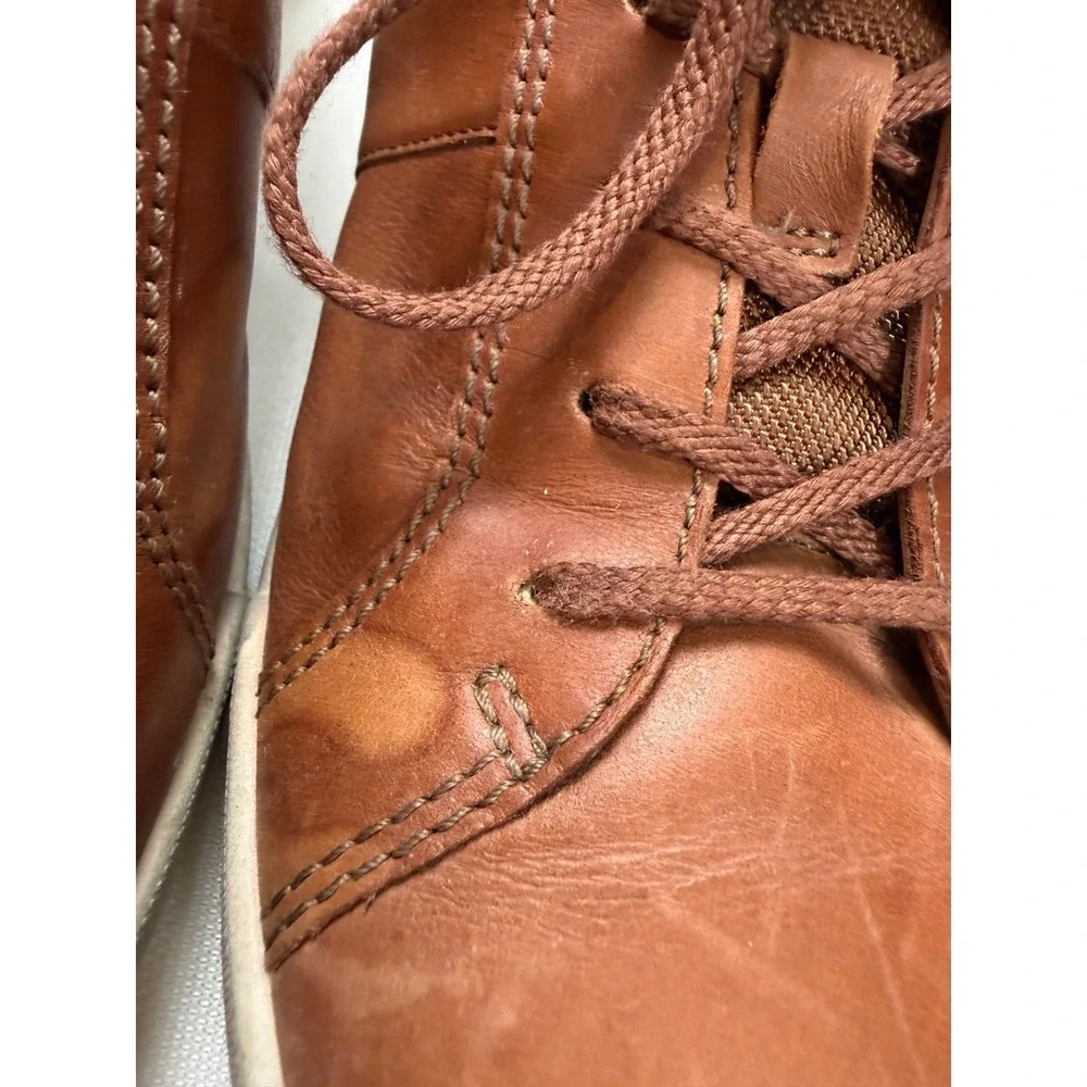 Ecco Mens Brown Leather Lace Up Sneakers‎ Shoes Cognac Size 39